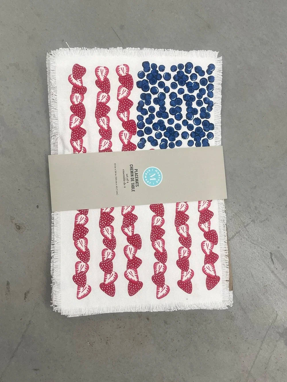 Martha Stewart set of (4) flag blueberries strawberries placemat set -Brand new!